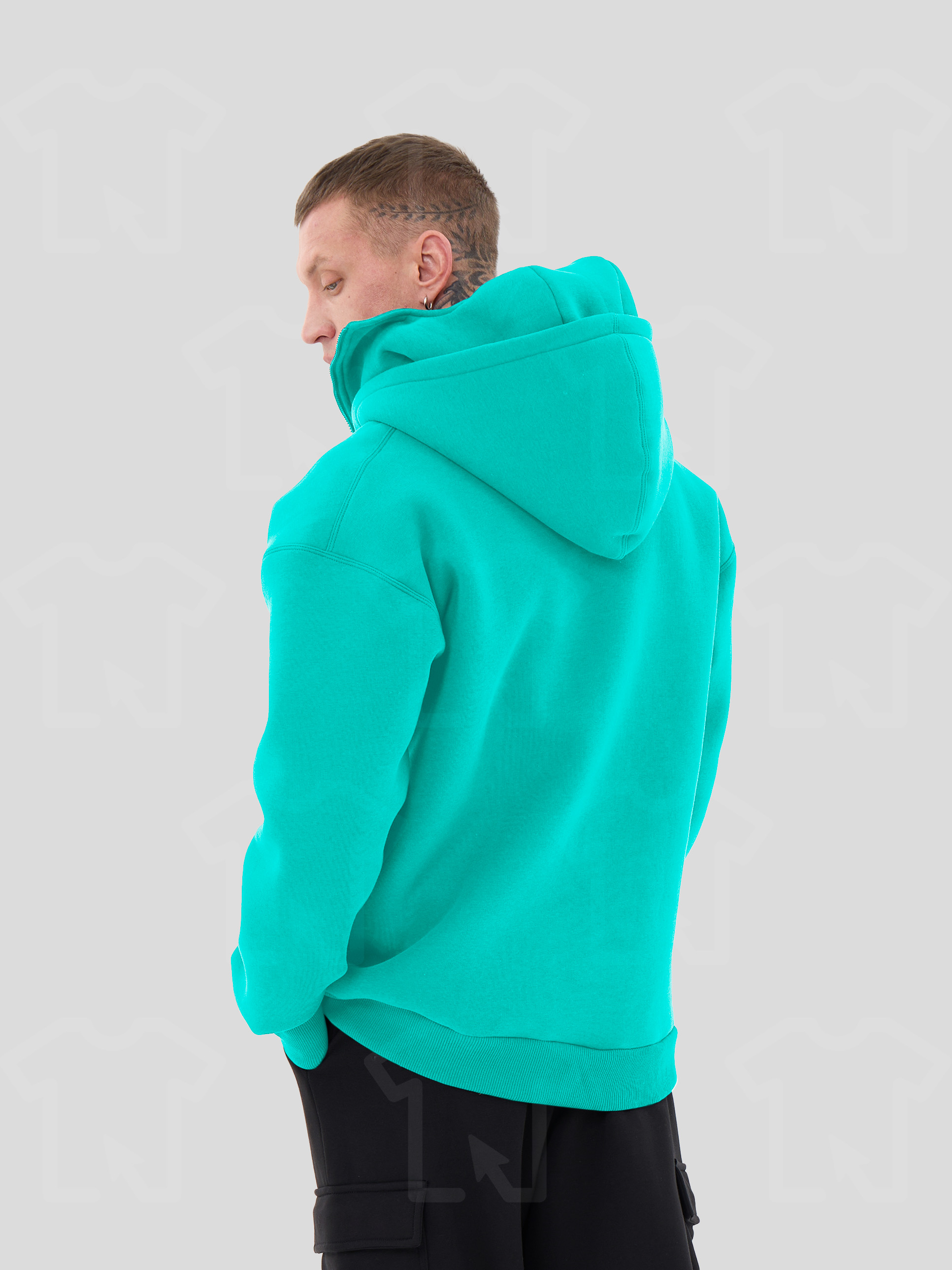 Худи Oversize BALACLAVA ZIP (на молнии) Премиум с начесом, цвет: тиффани